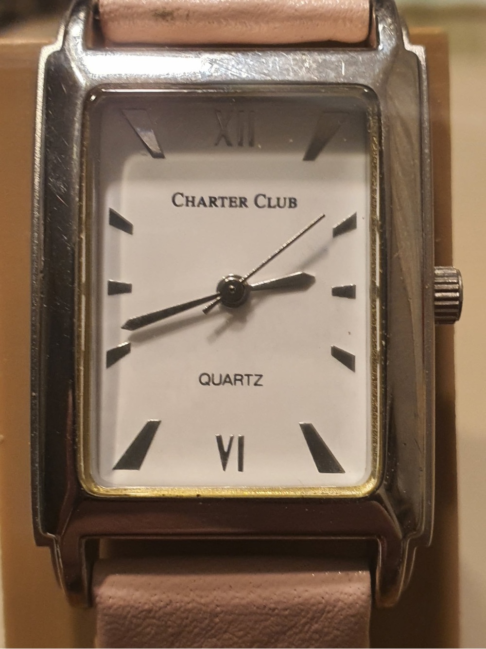 🦋10/$20🦋 Charter Club Silver/White/Pink Leather Women's Tank Watch